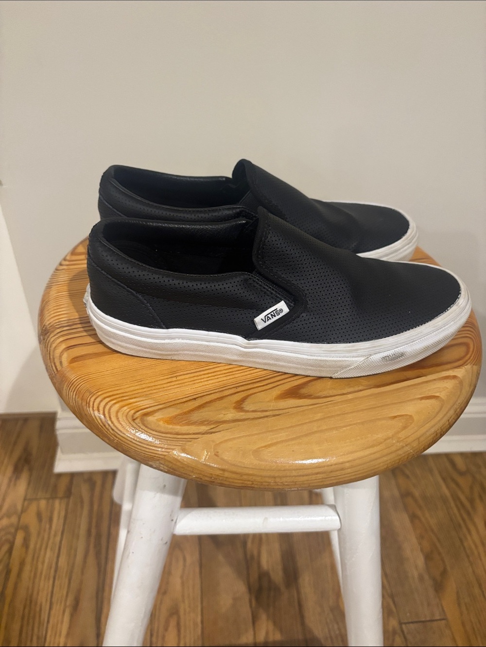 Vans Black Perforated Slip-On Sneakers with White Sole